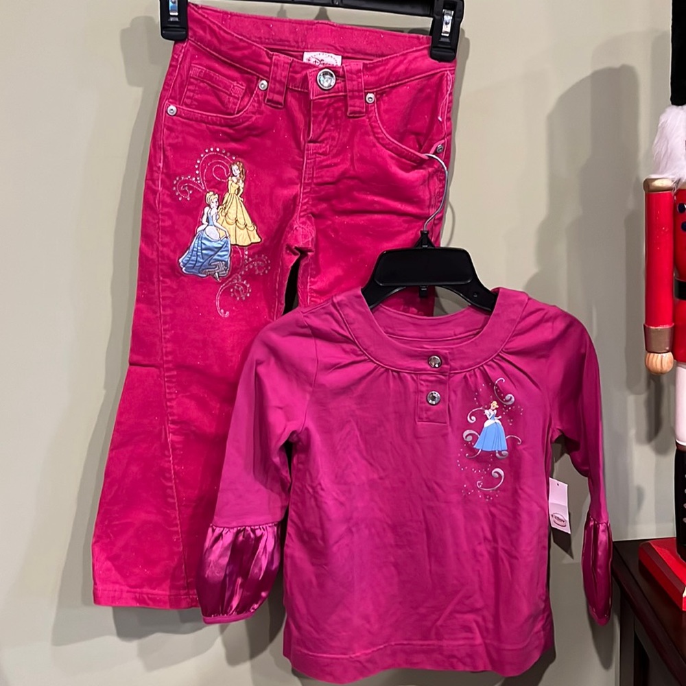 NWT Disney Princess Pink Corduroy Glitter Jeans & Matching Top. Size 5/6.